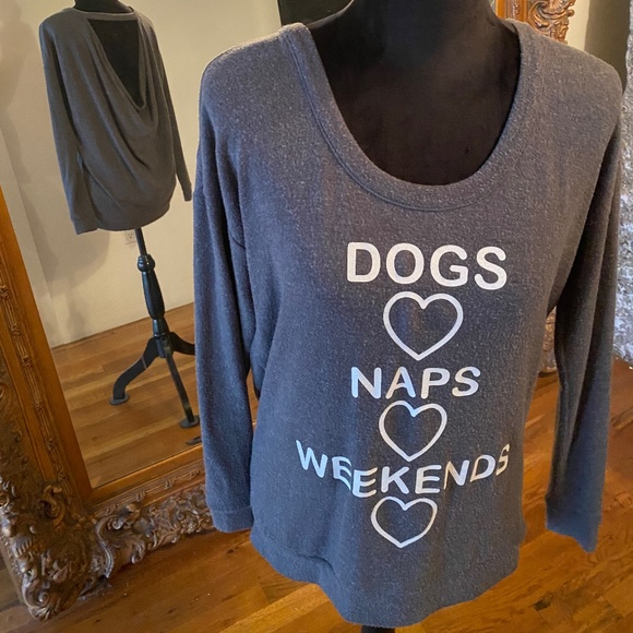 COPY - Chaser “Dogs Naps Weekends” Graphic Top with draped drape draping cowl n… - Picture 6 of 14